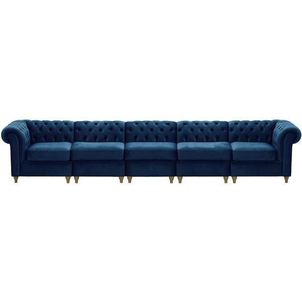 Chesterfield 5-piece Modular Sofa, blue, Leg colour: wax black