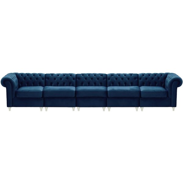 Chesterfield 5-piece Modular Sofa, blue, Leg colour: white