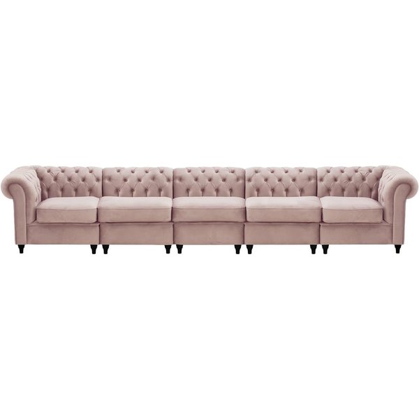 Chesterfield 5-piece Modular Sofa, lilac, Leg colour: black