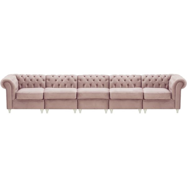 Chesterfield 5-piece Modular Sofa, lilac, Leg colour: white