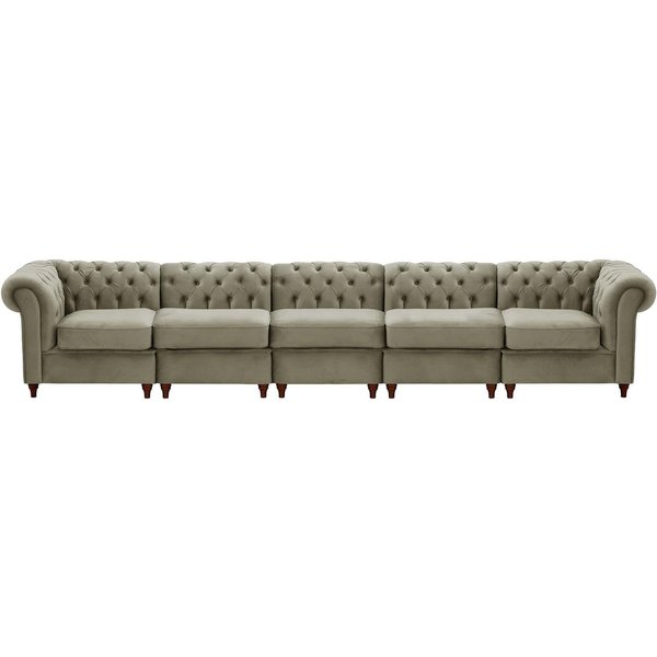 Chesterfield 5-piece Modular Sofa, grey, Leg colour: dark oak