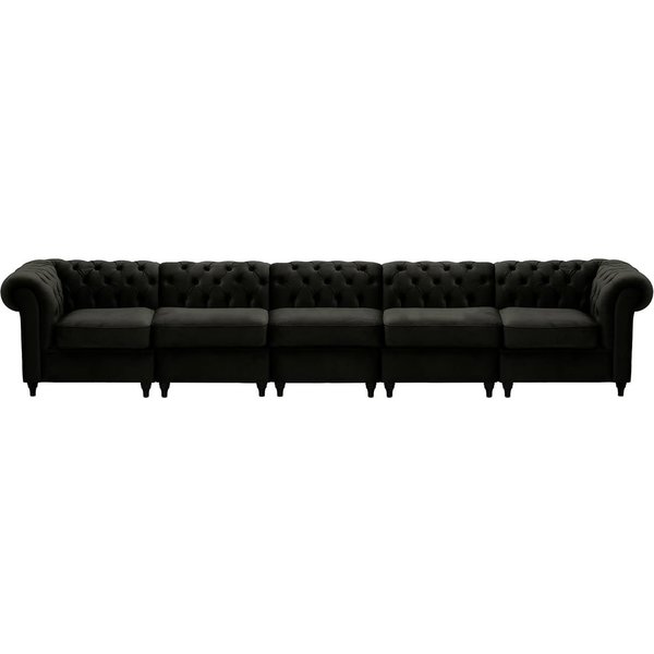 Chesterfield 5-piece Modular Sofa, black, Leg colour: black