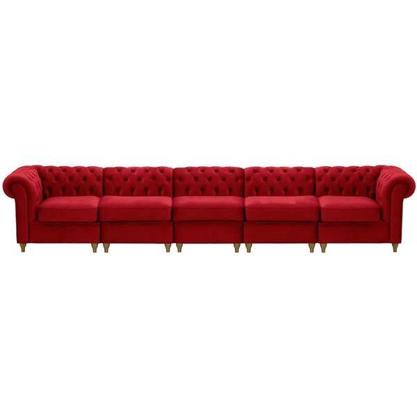 Chesterfield 5-piece Modular Sofa, dark red, Leg colour: wax black