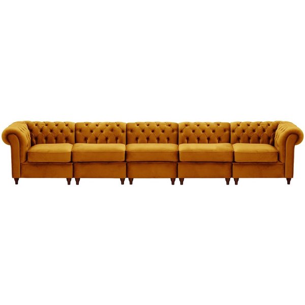 Chesterfield 5-piece Modular Sofa, mustard, Leg colour: dark oak