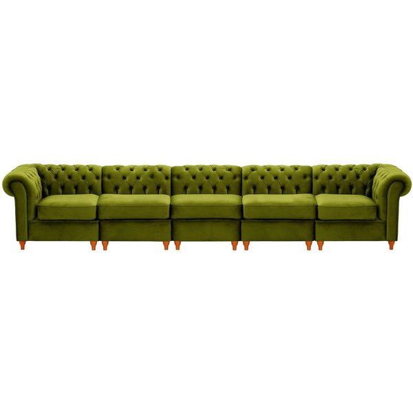 Chesterfield 5-piece Modular Sofa, olive green, Leg colour: aveo