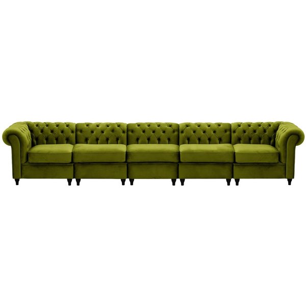 Chesterfield 5-piece Modular Sofa, olive green, Leg colour: black