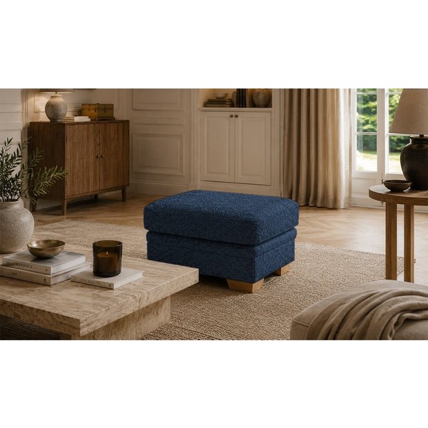 Ronay Footstool, Mid Boucle Dark Navy - dark blue, Leg colour: like oak