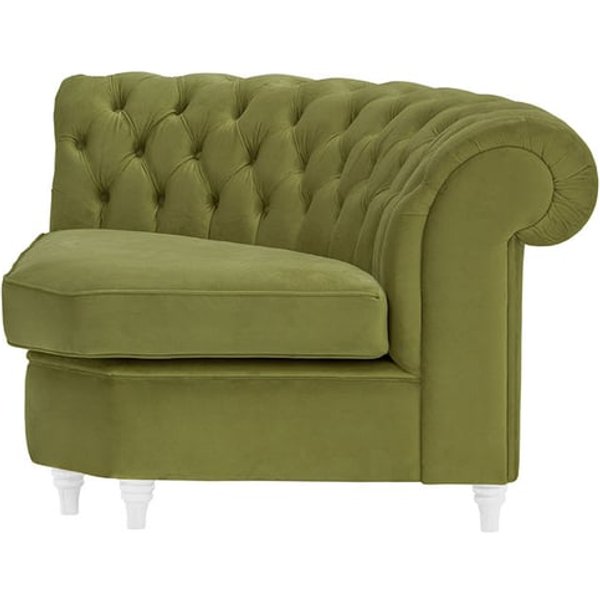 Chesterfield Curved Corner Modular Unit (CMC), olive green, Leg colour: white