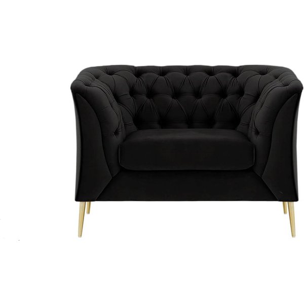 Chesterfield Modern Armchair, black, Leg colour: gold metal