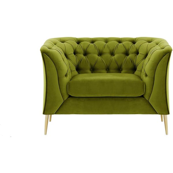 Chesterfield Modern Armchair, olive green, Leg colour: gold metal