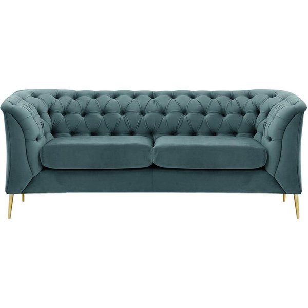 Chesterfield Modern 2 Seater Sofa, dirty blue, Leg colour: gold metal