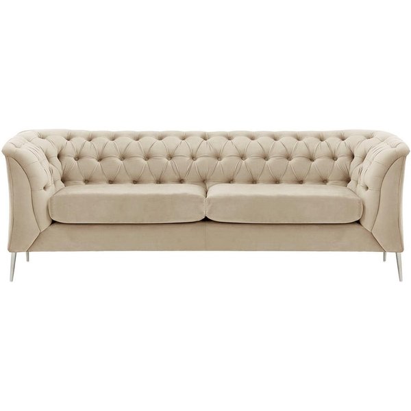 Chesterfield Modern 2,5 Seater Sofa, light beige, Leg colour: chrome metal
