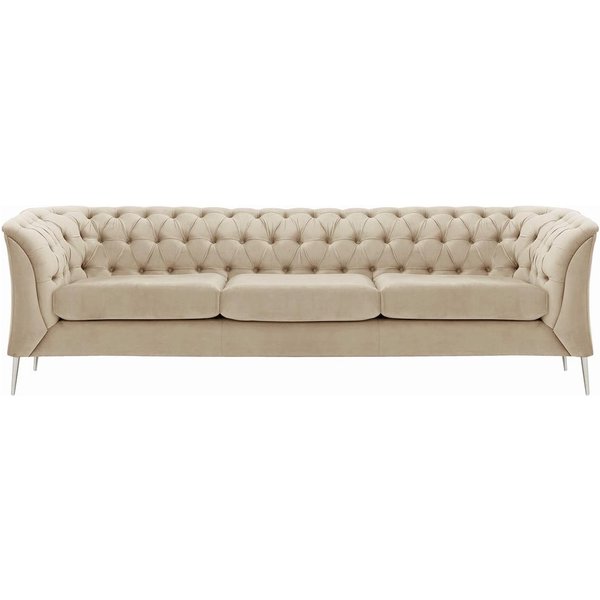 Chesterfield Modern 3 Seater Sofa, light beige, Leg colour: chrome metal