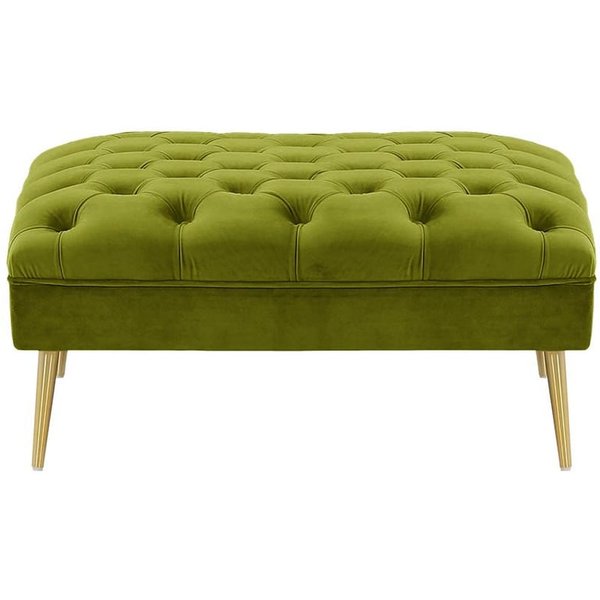 Chesterfield Modern Footstool, olive green, Leg colour: gold metal