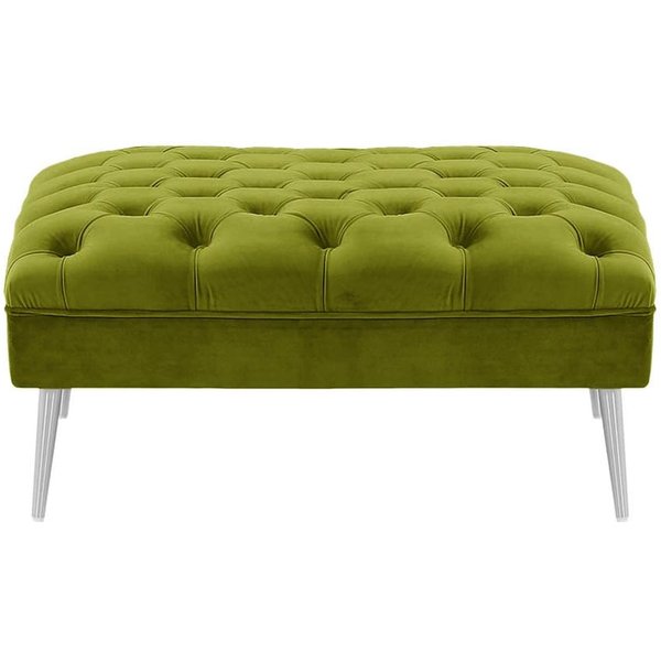 Chesterfield Modern Footstool, olive green, Leg colour: chrome metal
