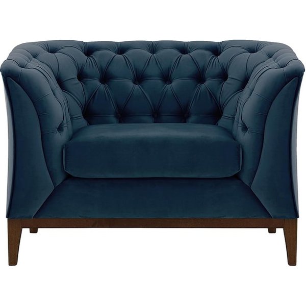 Chesterfield Modern Armchair Wood, blue, Leg colour: dark oak
