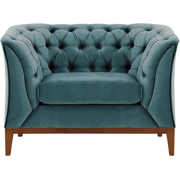 Chesterfield Modern Armchair Wood, dirty blue, Leg colour: aveo