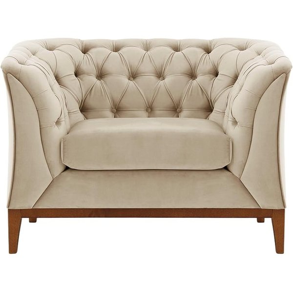 Chesterfield Modern Armchair Wood, light beige, Leg colour: aveo