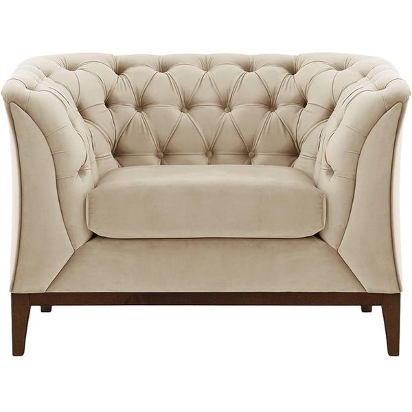Chesterfield Modern Armchair Wood, light beige, Leg colour: dark oak