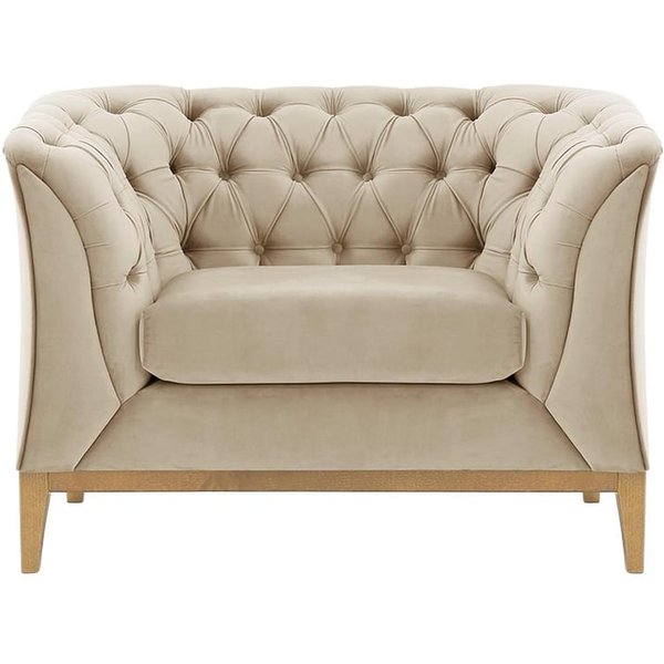 Chesterfield Modern Armchair Wood, light beige, Leg colour: like oak