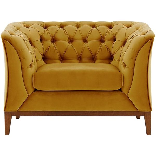 Chesterfield Modern Armchair Wood, mustard, Leg colour: aveo