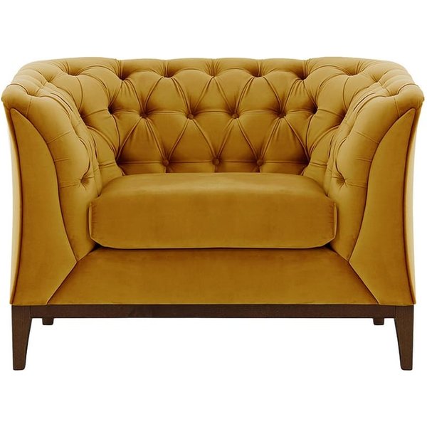 Chesterfield Modern Armchair Wood, mustard, Leg colour: dark oak