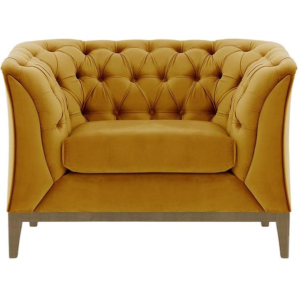 Chesterfield Modern Armchair Wood, mustard, Leg colour: wax black