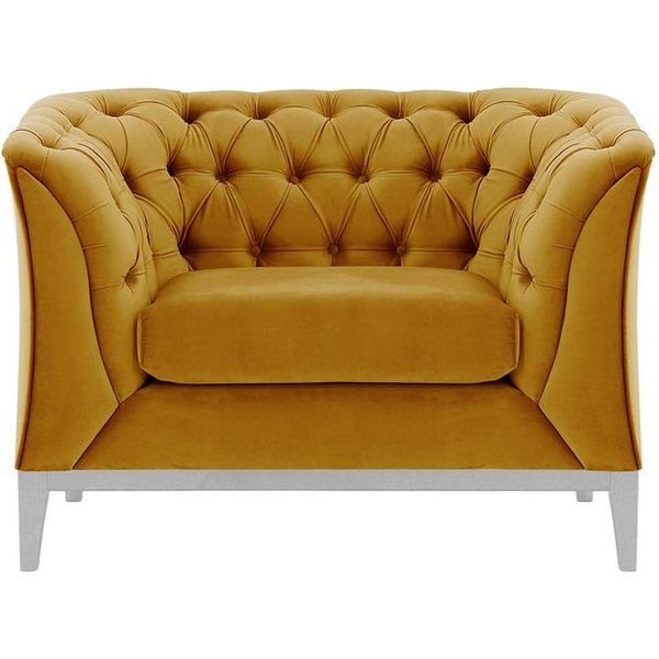 Chesterfield Modern Armchair Wood, mustard, Leg colour: white