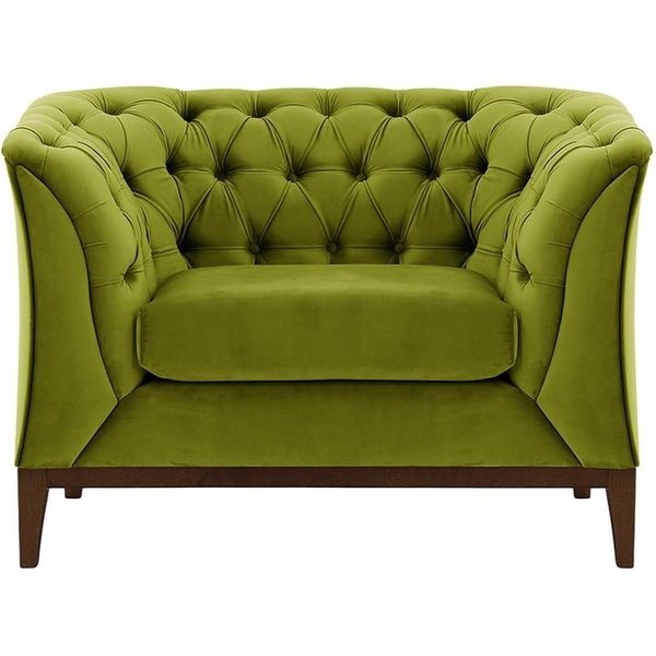 Chesterfield Modern Armchair Wood, olive green, Leg colour: dark oak