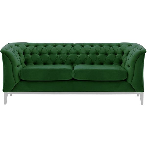 Chesterfield Modern 2 Seater Sofa Wood, dark green, Leg colour: white