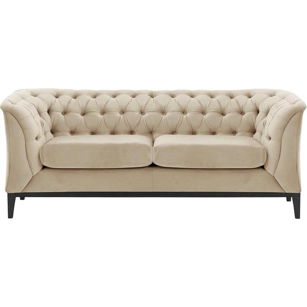 Chesterfield Modern 2 Seater Sofa Wood, light beige, Leg colour: black