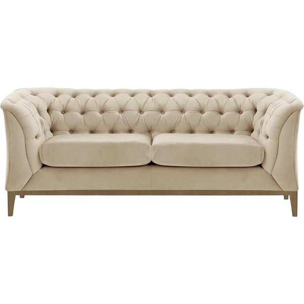 Chesterfield Modern 2 Seater Sofa Wood, light beige, Leg colour: wax black