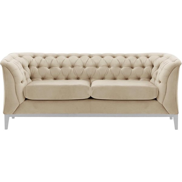 Chesterfield Modern 2 Seater Sofa Wood, light beige, Leg colour: white