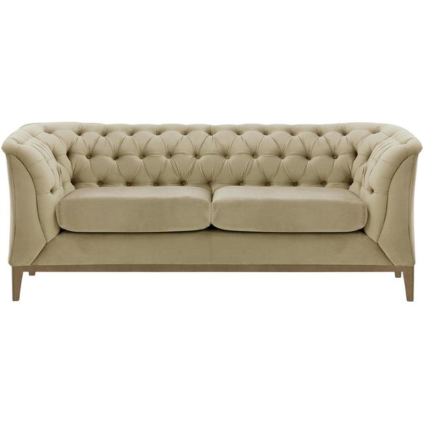 Chesterfield Modern 2 Seater Sofa Wood, mink, Leg colour: wax black