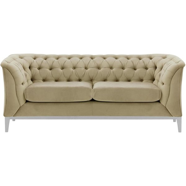 Chesterfield Modern 2 Seater Sofa Wood, mink, Leg colour: white