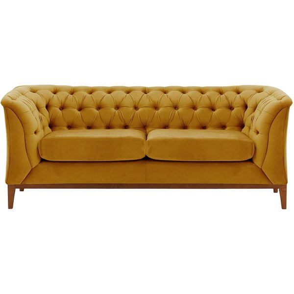 Chesterfield Modern 2 Seater Sofa Wood, mustard, Leg colour: aveo