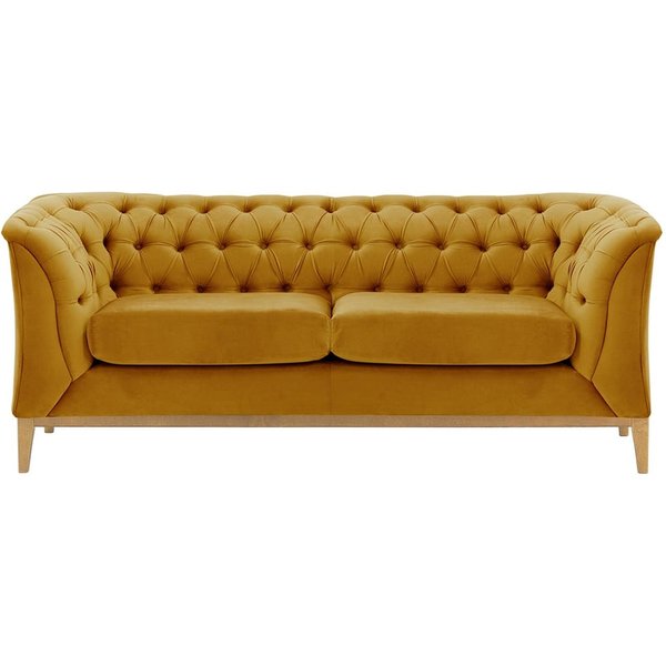 Chesterfield Modern 2 Seater Sofa Wood, mustard, Leg colour: like oak