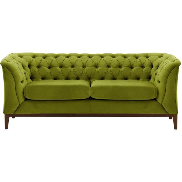 Chesterfield Modern 2 Seater Sofa Wood, olive green, Leg colour: dark oak