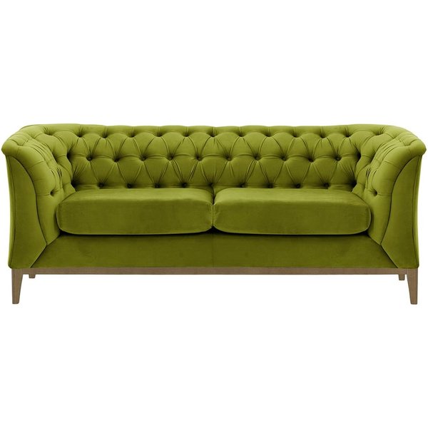 Chesterfield Modern 2 Seater Sofa Wood, olive green, Leg colour: wax black