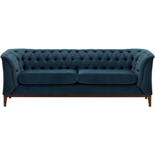Chesterfield Modern 2,5 Seater Sofa Wood, blue, Leg colour: dark oak