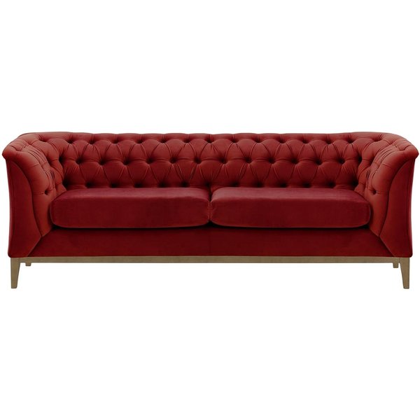 Chesterfield Modern 2,5 Seater Sofa Wood, dark red, Leg colour: wax black