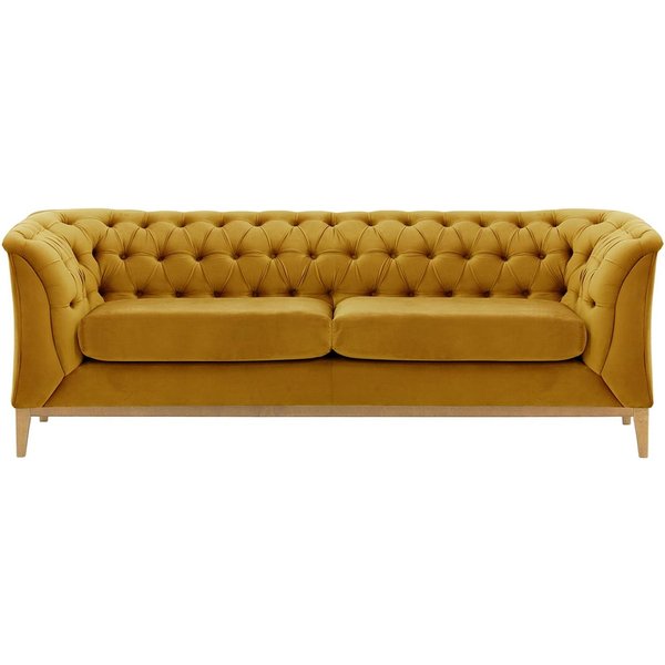 Chesterfield Modern 2,5 Seater Sofa Wood, mustard, Leg colour: like oak