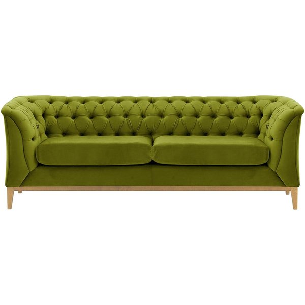 Chesterfield Modern 2,5 Seater Sofa Wood, olive green, Leg colour: like oak