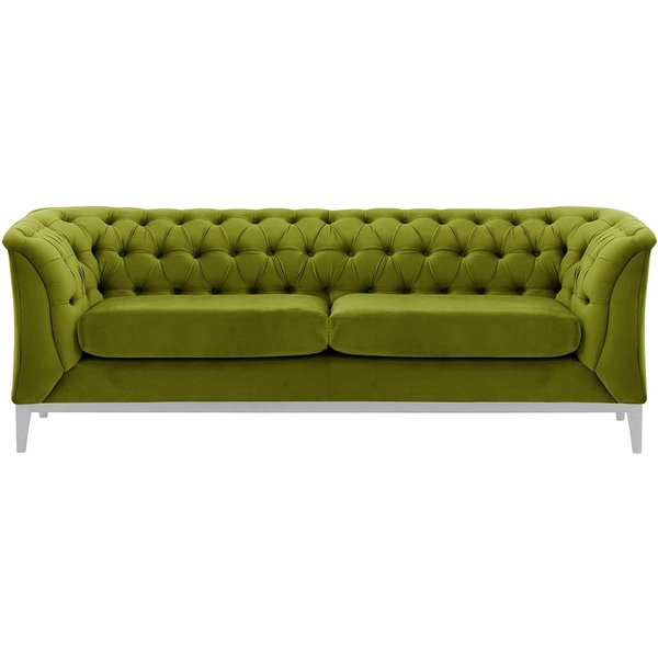 Chesterfield Modern 2,5 Seater Sofa Wood, olive green, Leg colour: white