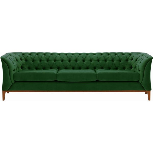 Chesterfield Modern 3 Seater Sofa Wood, dark green, Leg colour: aveo