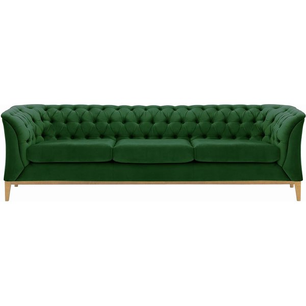Chesterfield Modern 3 Seater Sofa Wood, dark green, Leg colour: like oak