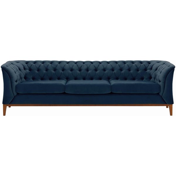 Chesterfield Modern 3 Seater Sofa Wood, blue, Leg colour: aveo