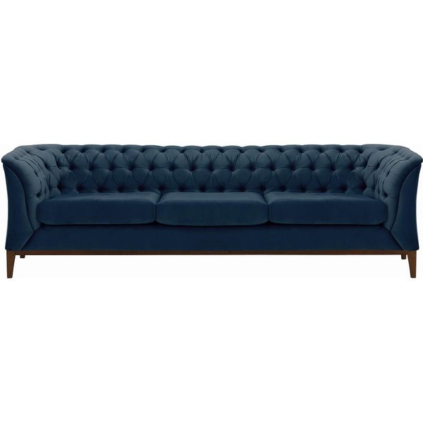 Chesterfield Modern 3 Seater Sofa Wood, blue, Leg colour: dark oak