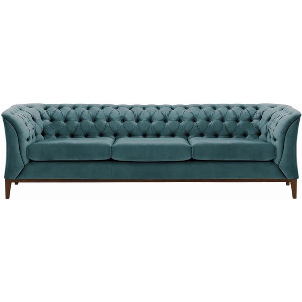 Chesterfield Modern 3 Seater Sofa Wood, dirty blue, Leg colour: dark oak