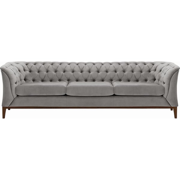 Chesterfield Modern 3 Seater Sofa Wood, silver, Leg colour: dark oak